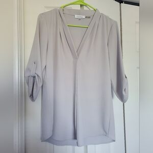 Calvin Klein Light Gray V-Neck Blouse